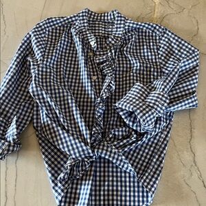 NWT KMJ Carson Blue & White Gingham Ruffle Button-Up Top